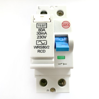 Wylex WRS80/2 Blue Toggle 80A 80 Amp 30mA RCD 2 Double Pole Circuit Breaker